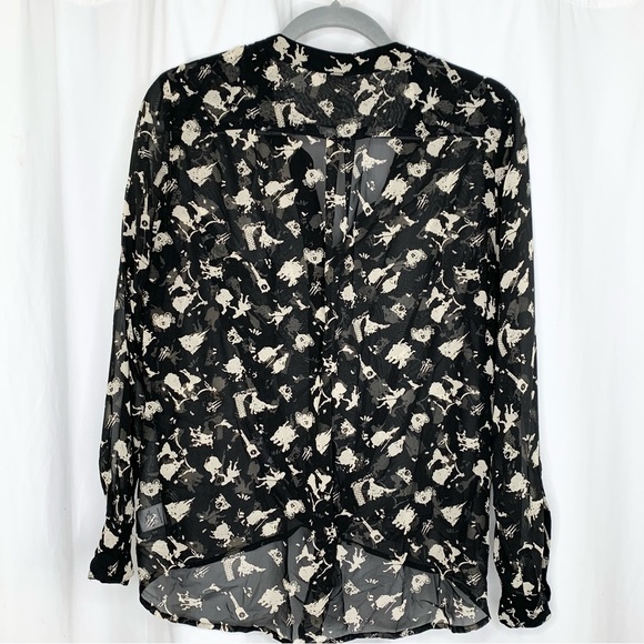 Bellatrix Cinderella Black and Cream Sheer Blouse Size M Long Sleeve Button Up - Picture 2 of 6